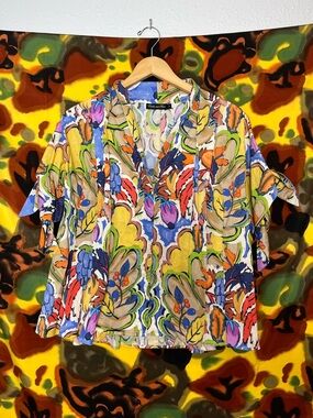 Estelle & Finn Colorful Floral Print Womens Blouse Size Large